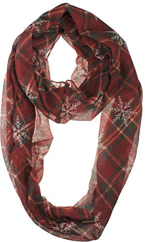 VIVIAN & VINCENT Damen-WeihnachtsSchal, weich, leicht, elegant, durchsichtig, Infinity-Schal Burgundy Red and Green Plaid Snowflake
