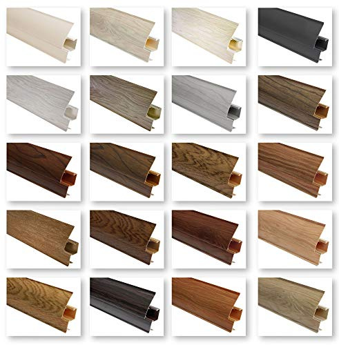 LEMAL Sockelleisten und Zubehör - PVC Fußleisten 65x23mm mit Kabelkanal - (1 Endkappe rechts, 8640 Holzoptik Kastanie) Laminatleiste Kabelführung Vinyl
