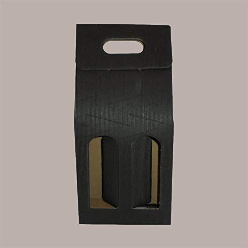 Lucgel Scatola Porta 2 Bottiglie Vino Olio da 750 Ml in Cartoncino Ondulato Nero 180x90H380mm - 20 pezzi -