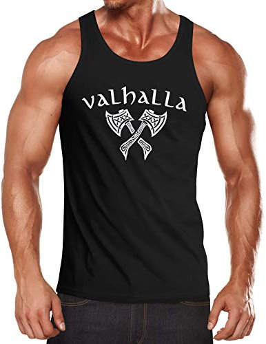 Neverless® Herren Tank-Top Valhalla Viking Axt Nordische Mythologie Odin Muskelshirt Muscle Shirt schwarz XL