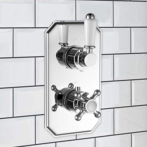 ENKI, Regent, TSV028, Chrome Twin Concealed Thermostatic Mixer Tap Shower Outle Valve for Bathrooms, Traditional Victorian Style