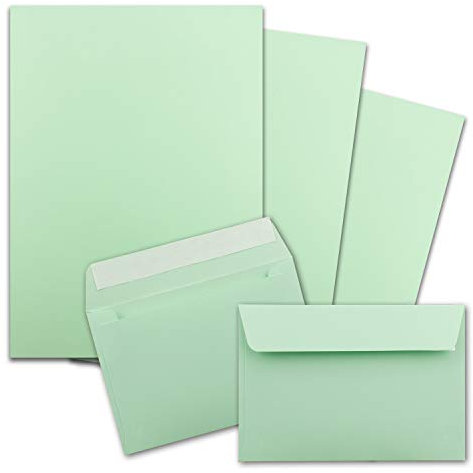 75x Briefpapier-Sets DIN A4 mit C6 Briefumschlägen, Haftklebung - Mint-Grün - mattes Schreibpapier mit Kuverts - FarbenFroh by GUSTAV NEUSER