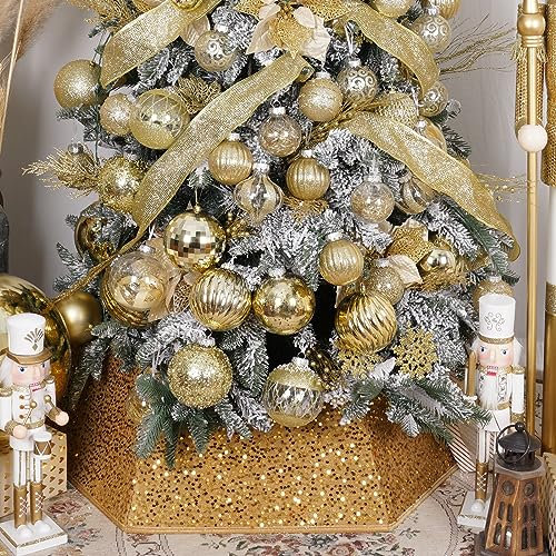 XmasExp Weihnachtsbaum Kragen 85 cm Pailletten Baum Rock für Weihnachten Urlaub Home Decor Weihnachtsbaum Ring Stand Base Cover Große Größe 6 Stück Gold