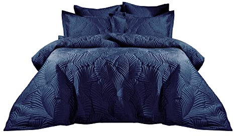 Paoletti Palmeria Quilted Duvet Cover Set – Luxe Embroidered Velvet Bedding (Navy – King)