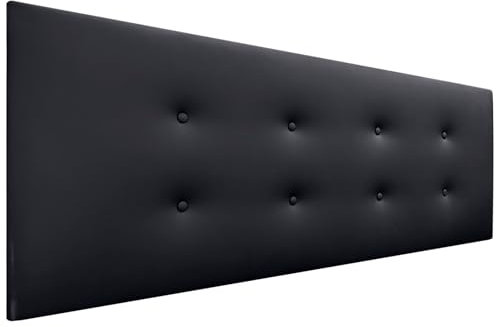 DHOME Kunstleder oder Stoff Kopfteil AQUALINE Pro mit 2 Reihen von Knöpfen gepolstertes Kopfteil Luxus Bett (145cm (Betten 120/135/140), Kunstleder Schwarz)