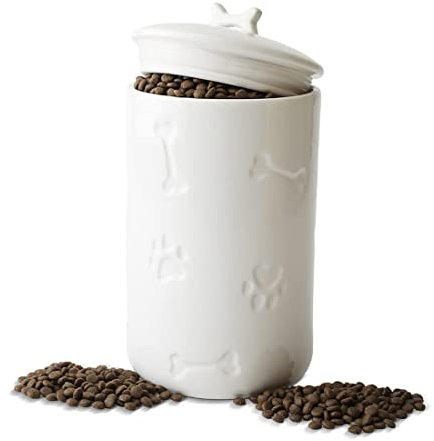NIXBYO Dog Treat Container Airtight - 9x5 Large Ceramic Dog Treat Jar for Kitchen Counter, White Dog Cookie Jar with Lid - Farmhouse Style Dog Food Storage Container for Dogs, Cats, Pets