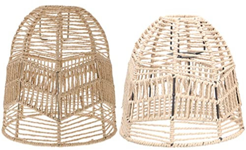 2 Stücke Ratten Lampenschirm Vintage Geflochtene Lampe Ersatzschirm Pendelleuchte Schirm Retro Tischlampe Esstisch Hängelampe Ersazt für Stehlampe Wandlampe Deckenleuchte Deko