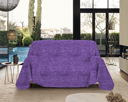 Telo Arredo Made in Italy in Cotone Grandfoulard Copritutto Copridivano Copriletto Sofà Drappeggio-Arazzo - Viola - Matrimoniale 280x240