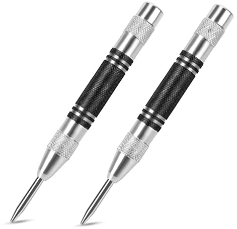 2Pcs Heavy Duty Automatic Center Punch, 5'' Premium Steel Spring Loaded Center Hole Punch, Adjustable Spring Impact Center Marker Scriber Tool for Metel, Plastics, Wood, Glass by karmiero