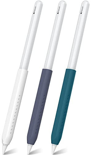 NIUTRENDZ 3 Pack Silicone Grip for Apple Pencil 2nd Generation & Apple Pencil (USB-C) Grip Ergonomic Design Protective Case Cover Sleeve (White + Midnight Blue + Pine Green)