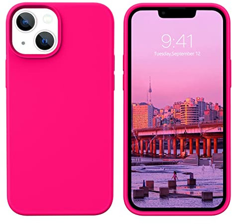 BENTOBEN iPhone 13 Mini Case, Slim Fit Liquid Silicone Soft Gel Rubber Anti-Scratch Shockproof Phone Cover with Microfiber Lining, Hot Pink