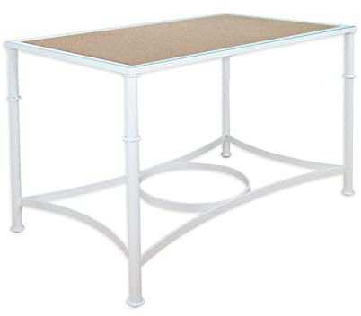 El Herrero Mesa de Forja para Salon, Comedor, Cocina, Mesa de Centro, Jardin | 120x70 Regulable a Doble Altura. Ideal para Ropa Camilla (White, con Aro + Tablero + Cristal 6mm)