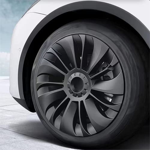 Fabater 19-Zoll-Radkappen-Radkappen für Model Y 2021-2023, 4er-Set, Ersatz-Radkappen, Radnabenkappen-Felgenabdeckung, Zur Verbesserung der Fahrleistung (Matt-schwarz)