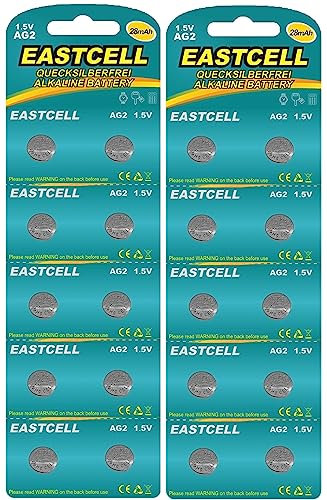 20 x AG2 1,5 V sin mercurio 28 mAh (2 blístercard de 10 pilas) LR59 106 726 desechables