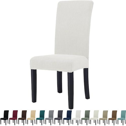 YSTELLAA Stuhlhussen 4er Set, Stretch Stuhlbezug Für Esszimmerstühle, Abnehmbarer Waschbarer stuhlhusse, Stuhlbezüge Elastisch, Hussen Für Stühle Für Hotel, Küche Restaurant, Weiß