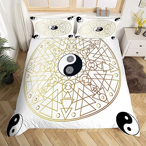Yin Yang Bettwäsche 135x200 cm Weich Mikrofaser Geometrische Muster Bettwäsche-Set mit Reißverschluss 3 Teilig Bettbezug Set mit 2 Kissenbezug 80x80 cm