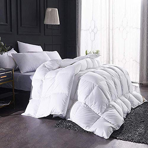 Daunendecke für Doppelbett, weiße Gänsefedern und Daunendecke mit 100% daunendichtem Baumwollstoff, ganzjährig, doppelseitig, dick, atmungsaktiv, winterwarm, Steppdecke (weiß, 220 x 240 cm, 9,9 lb)