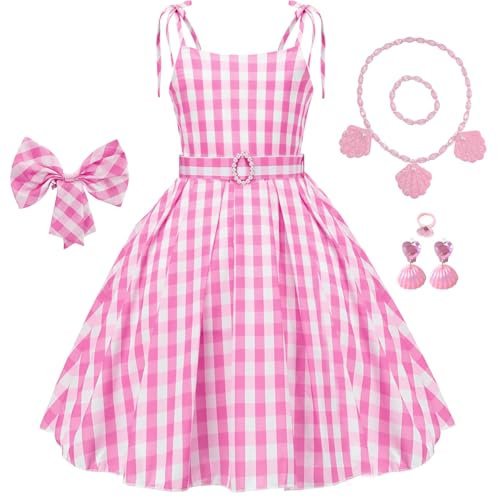 Tyidalin Vestito da Principessa Rosa Plaid per Bambina Travestimento Il film 2023 Costume di Carnevale Halloween Festa Compleanno