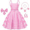 Tyidalin Vestito da Principessa Rosa Plaid per Bambina Travestimento Il film 2023 Costume di Carnevale Halloween Festa Compleanno