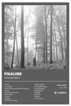 Folklore – Musikalbum-Poster, Leinwand, Poster, Wandkunst, Dekordruck, Bild, Gemälde für Wohnzimmer, Schlafzimmer, Dekoration, ungerahmt, 30 x 45 cm