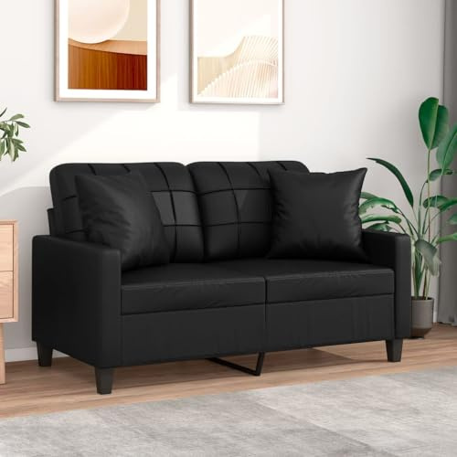 Homgoday 2-Sitzer-Sofa mit Zierkissen Sofa Couch Relaxsofa Relaxcouch Gästesofa Polstersofa Loungesofa Sofa Modern für Wohnzimmer Schlafzimmer Büro Wohnung Schwarz 120 cm Kunstleder