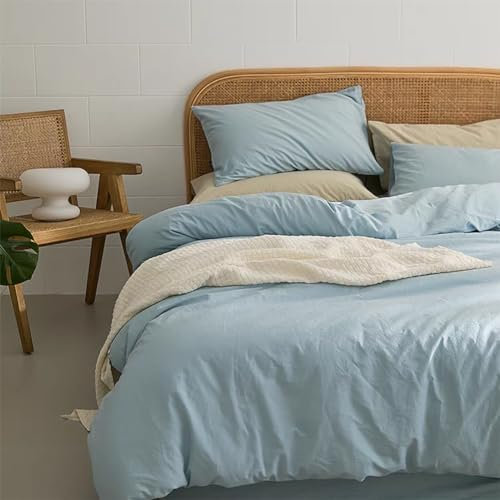 Michorinee Housse de Couette 200x200 Bleu Clair - Parure de Lit Adulte 2 Personnes avec Fermeture Éclair, Parure Housse Couette Couleur Unie en Microfibre lavée avec 2 Taie d'oreiller 65x65 cm