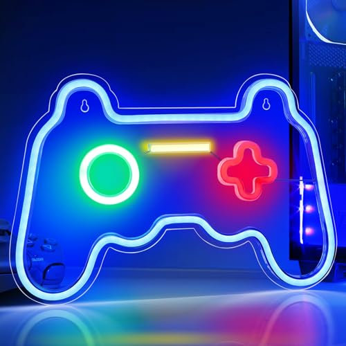 Laybasic Spiel Leuchtreklame, Game LED Neonschild, Neon Gamepad Schild für Gaming Room Spielzimmer Schlafzimmer Spielbereich Wanddeko Kinder Geschenk, 41x27cm