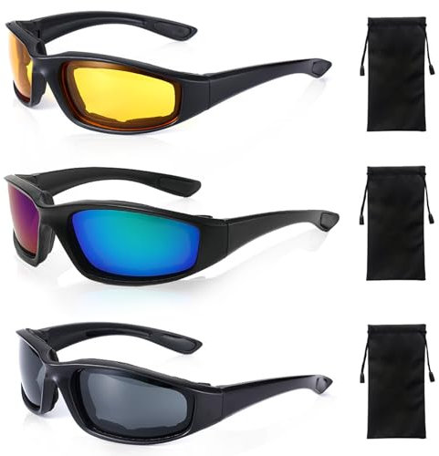 3 Pcs Sports Sunglasses, UV400 Protection Cycling Glasses, Windproof Light Night Vision Glasses with 3 Sunglasses Bag, Outdoor Glasses for Men Woman, Sunglasses for Running Cycling Fishing Golf