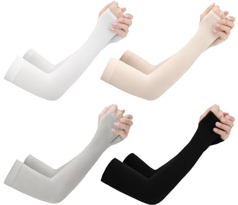 KSBBHDS 4 pares de mangas de hielo, mangas de protección solar, protección UV, mangas de protección solar, mangas de seda de hielo, protectores de brazos para hombres y mujeres al conducir (negro,