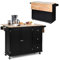 KOMFOTTEU Carro de Cocina con Encimera Plegable, Isla de Cocina con Ruedas, Carro de Servicio con Armario con Puertas y 3 Cajones, Mueble de Almacenamiento con Estantes Ajustables (Negro)