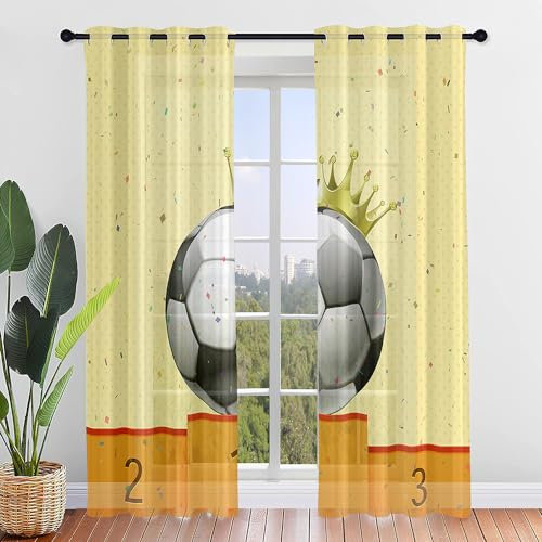 ENEN Vorhänge Wohnzimmer, 2er Set Gardinen mit Ösen Halbtransparent Gardinen Wohnzimmer Schlaufenschal für Kleine Fenster Küche Wohnzimmer Landhaus - Fußball 3D (55x95cm,F)