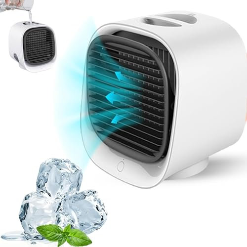 Air Cooler Fan, Climatiseur Mobile, 2024 Nouveau Mini Humidificateur d'air, Rafraichisseur d'Air Silencieux, 3 Vitesses de Ventilateur, Air Conditioner, Cooling Rapide, Idéal pour Maison, Bureau