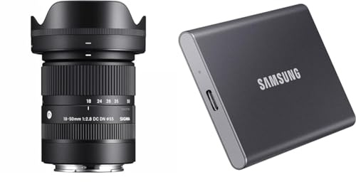 Sigma 18-50mm F2.8 DC DN | C for Sony E & Samsung T7 Portable SSD - 1 TB - USB 3.2 Gen.2 External SSD Titanium Grey (MU-PC1T0T/WW)