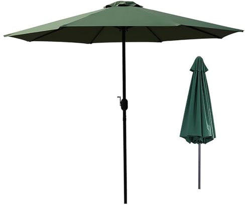 Aqkgtj Ombrellone da Esterno Grande da 270 cm, Ombrellone da Giardino in Ferro con Manovella e 8 Stecche, Parasole Impermeabile con Protezione UV per Piscina, Balcone, Verde