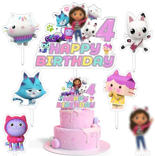7 Stück Gabb Geburtstag Deko, Gabb Geburtstag, Tortendeko Kinder, Happy Birthday Kuchen Topper, Cupcake Einsätz, 4Jahre