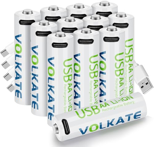 4000mWh Lithium Batteries AA 12 Pack, 1.5V USB Rechargeable AA Batteries, High Capacity Double A Size Li-ion Battery with Charging Cable, for Blink Doorbell Camera, Toy, Game, Remote Controller