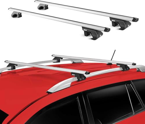 OMAC Dachträger Grundtäger kompatibel mit FIAT Panda I 1999-2003 3 tür Aluminium ABE 90kg Silber 2tlg Offene Reling für Fahrradträger, Dachboxen, Skiträger Abschließbar