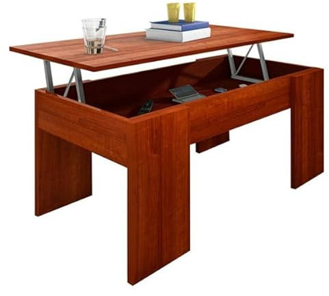 HOGAR24 ES Mesa de Centro Elevable, Mesa de Centro, Estilo Nordico, Color Nogal, Medidas: 90 cm (Ancho) x 45,5-58 cm (Alto) x 50 cm (Fondo).