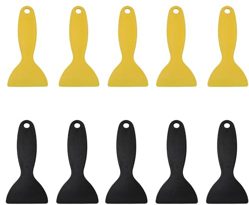 PDETVEO Lot de 10 spatules en plastique noir/jaune de 13,2 cm, outil d'installation d'autocollant, épandeur en plastique pour patching, décalcomanie, papier peint