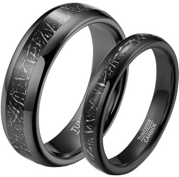 Ehering Nordisch, Ringe für Herren Schwarz 2 Stück Wolfram 4mm 6mm Schwarzer Ring Inlay Metall Bandring Damen 54 (17.2) Herren 67 (21.3) für Paare
