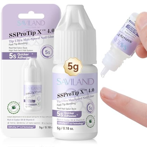 SAVILAND 5S Ultra-Quick Dry Nail Glue: Extra Strong Nail Glue for Press on nails Durable & strong adhesion Flase Nail Glue with Castor Oil Vitamin E for Nail Art, Easy Removal No Need Lamps Curing