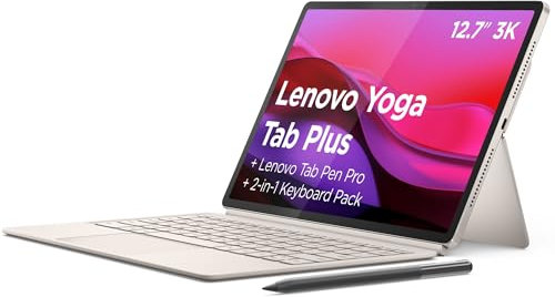 Lenovo Yoga Tab Plus, AI Tablet, Display 3K da 12.7 144Hz, Processore Snapdragon 8 Gen 3, RAM 16GB, Memoria 512GB, WiFi 6, Tablet Android 14, Tab Pen Pro e Tastiera incluse - Seashell