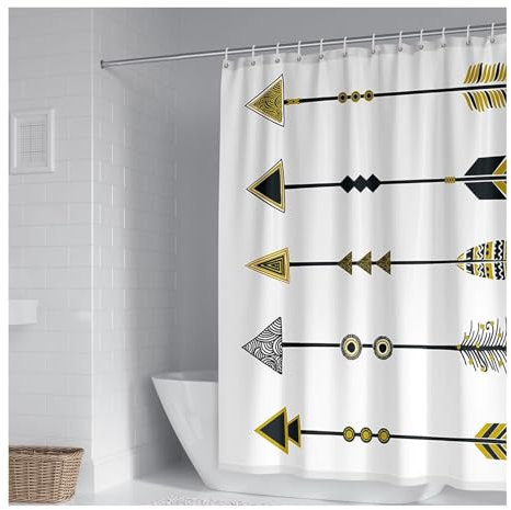 KnSam Duschvorhang Eckdusche Weiß, Badewannenvorhang Verschiedene Pfeile Muster, Polyester Schnelltrocknender Stoff Badewanne Vorhang mit Duschvorhangringen, 165x200cm