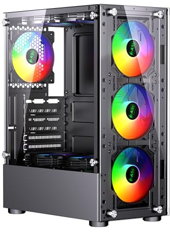 ASC TECHNOLOGY Gaming PC Computer Tower, i7, 8GB RAM, GT 1030 2GB, 256GB SSD + 1TB HDD, 500W 80+ PSU, Black 6 Fan RGB Case, WiFi, Windows 11 – High Performance Gaming Setup