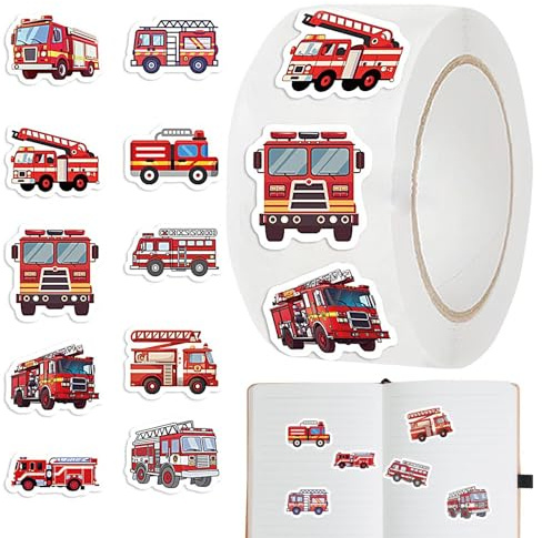 Feuerwehr Aufkleber - 500 Stück Feuerwehr Aufkleber Set | Wasserfeste Feuerwehrauto Sticker | Fire Truck Deko Feuerwehr Sticker | Cartoon Feuerwehrfahrzeug Aufkleber Für Erwachsene Und Kinder