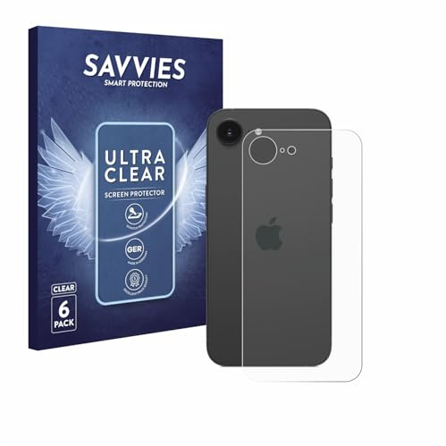 Savvies Schutzfolie für Apple iPhone 16e | (Rückseite) 6 Stück Transparenter Displayschutz Made in Germany Ultra-Klar Displayschutz-Folie