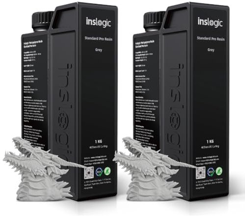 Inslogic 3D Druckharz Standard Pro Resin 405 nm UV-aushärtendes Harz für LCD/DLP/SLA-3D-Druck, hohe Präzision, geringe Schrumpfung & schnelle Aushärtung, 2er-Pack (Grau, 2kg)