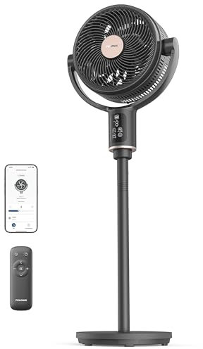 Pelonis 10 Smart WiFi Standing Fan with Remote | Ultra-Quiet 24dB DC Motor, 3D Oscillation & Alexa/iOS Control | Turbo Airflow 7+9 Blades for Bedroom/Office (32W Energy Saving)