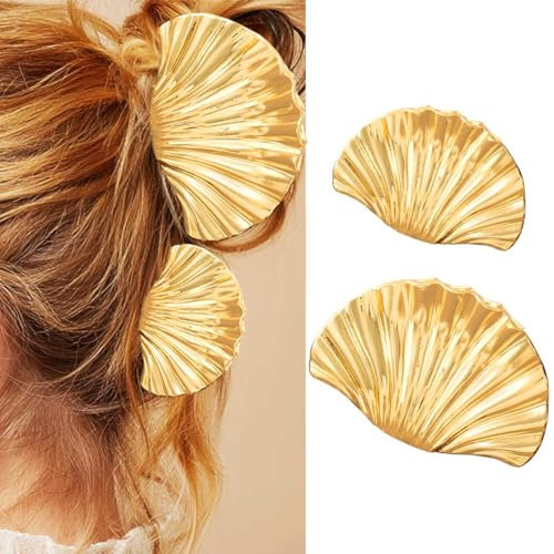 Zoestar Muschel-Haarklammern, goldfarben, Metall, Haarklammer, Muschel, Haarspangen, Strand, dekorativer Haarschmuck für Damen und Mädchen, 2 Stück (Gold)