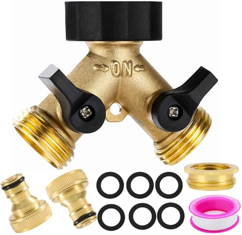 2-Wege-Messing-Hahn, Gartenschlauch Splitter, Y-Ventil, 3/4 Messing Wasserhahn Anschluss, 2 Schlauch Splitter Connector